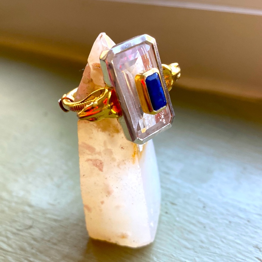 Cleopatra lapis lazuli & Clear quartz Snake ring Authentic crystals